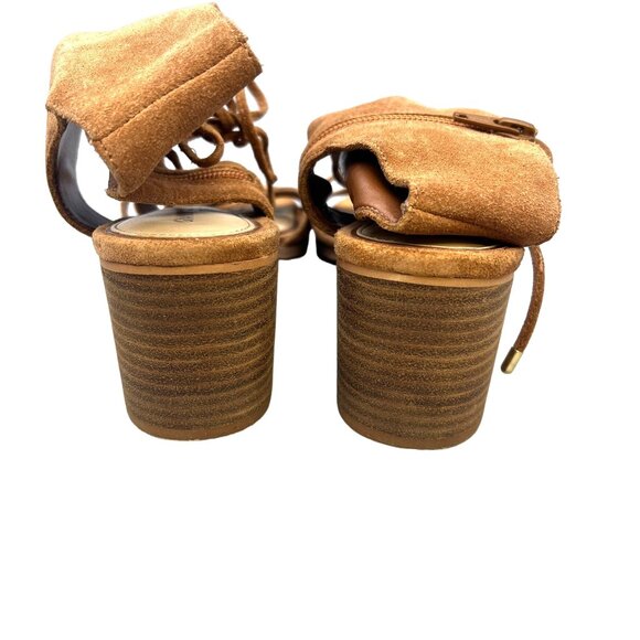 Brown Suede Open-Toe Sandals Festival Boho Concert Lace-Up Ankle Block Heel 9.5 - Picture 6 of 10